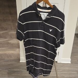 American Eagle Outfitters Men's Polo in Black with White Stripes